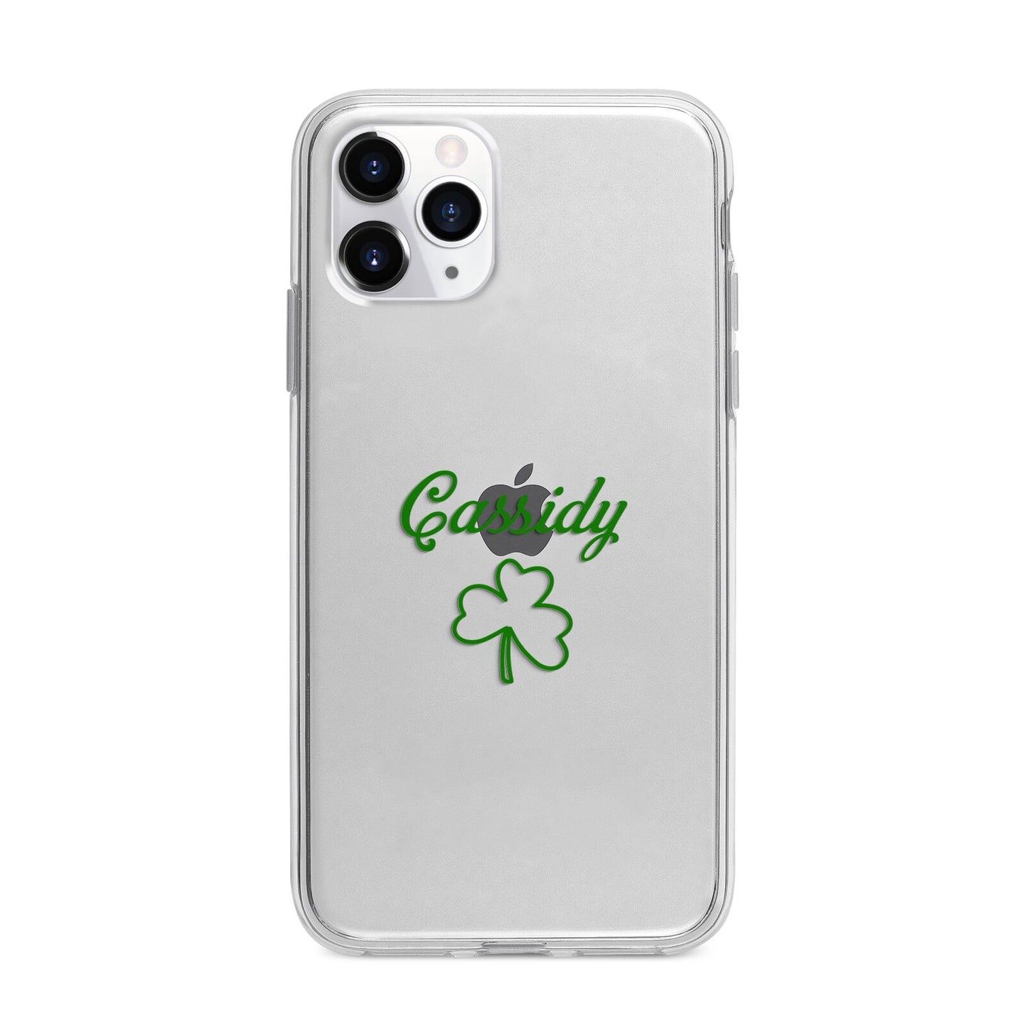 Personalised Name Shamrock Apple iPhone 11 Pro Max in Silver with Bumper Case