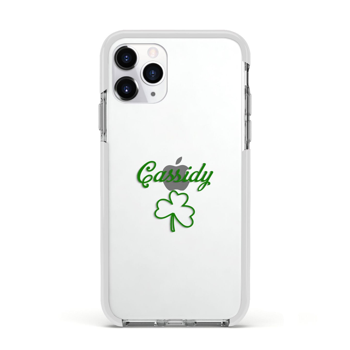 Personalised Name Shamrock Apple iPhone 11 Pro in Silver with White Impact Case