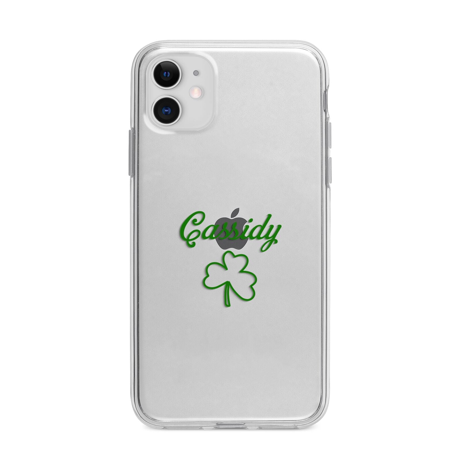 Personalised Name Shamrock Apple iPhone 11 in White with Bumper Case