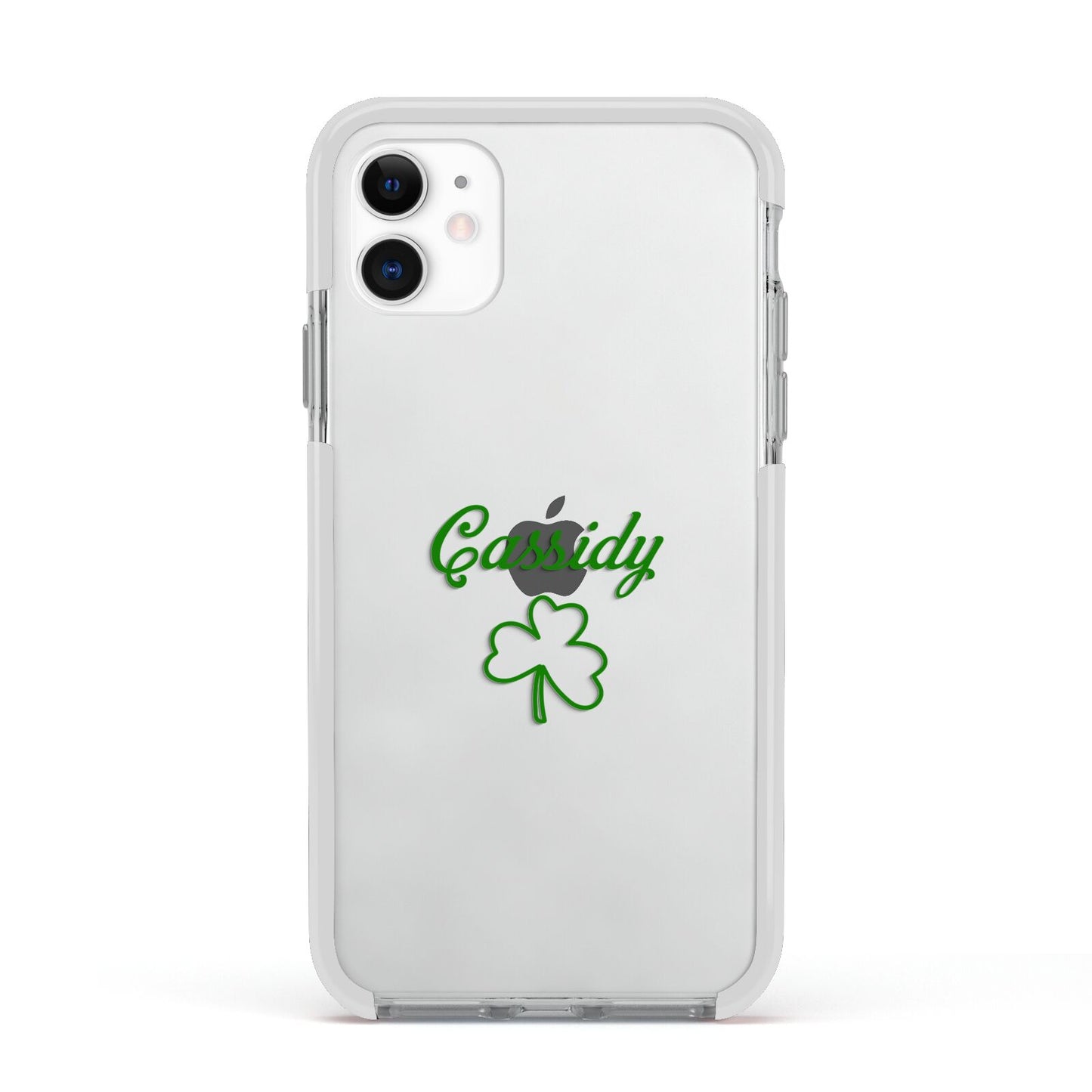 Personalised Name Shamrock Apple iPhone 11 in White with White Impact Case