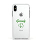 Personalised Name Shamrock Apple iPhone Xs Impact Case White Edge on Silver Phone