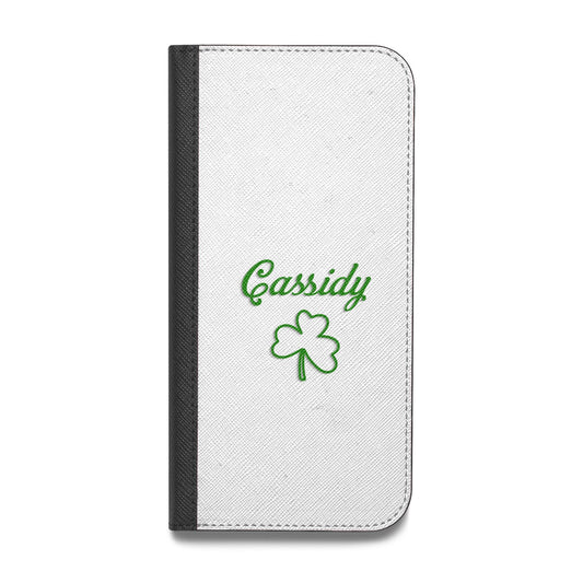 Personalised Name Shamrock Vegan Leather Flip Samsung Case