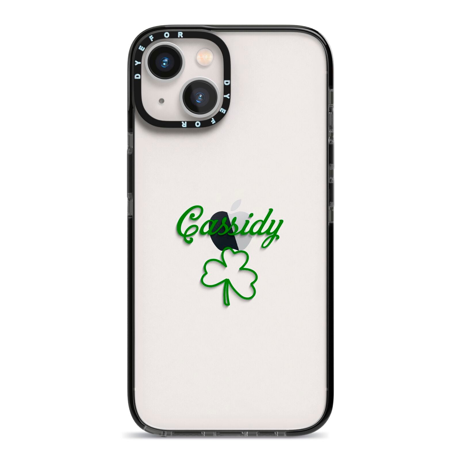 Personalised Name Shamrock iPhone 13 Black Impact Case on Silver phone