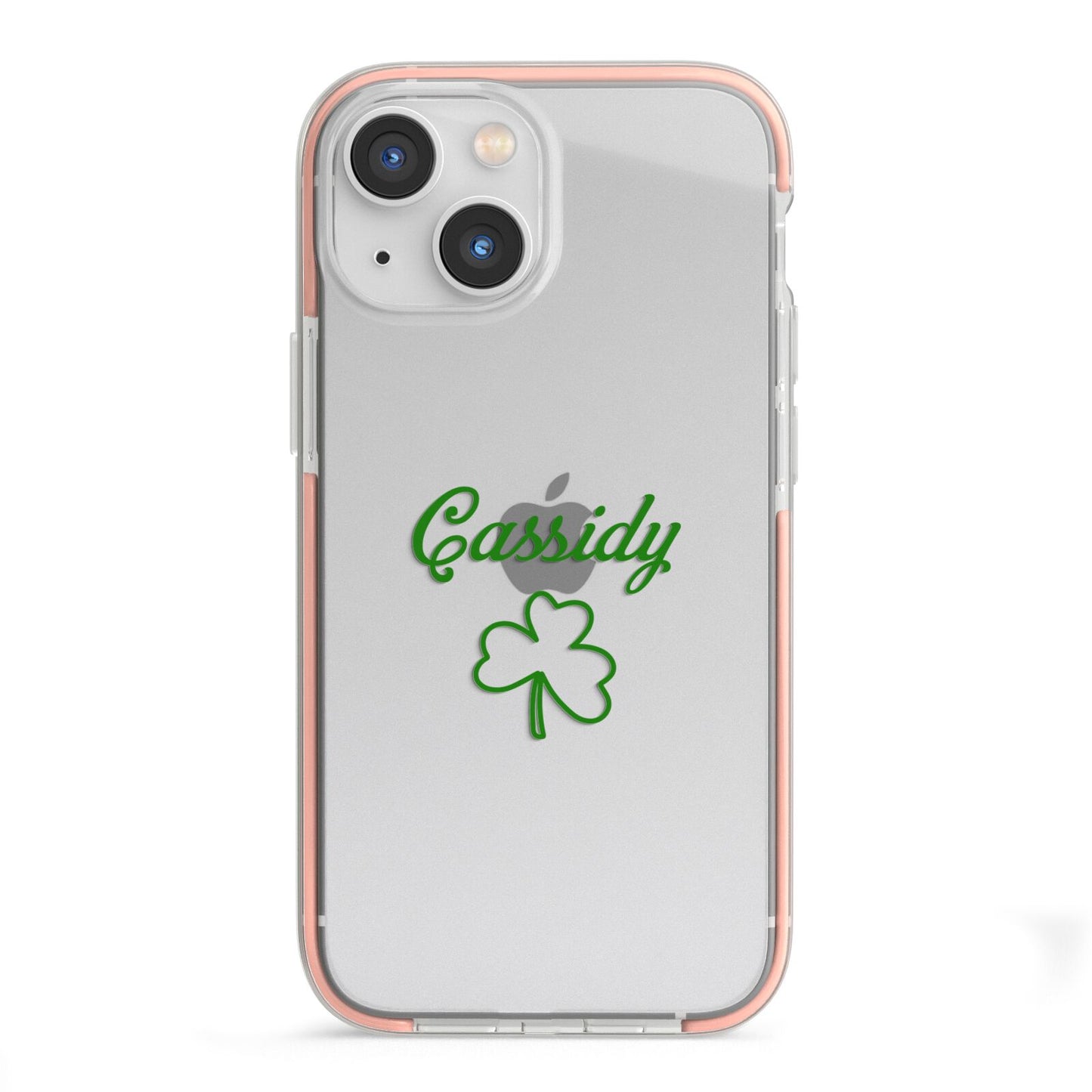 Personalised Name Shamrock iPhone 13 Mini TPU Impact Case with Pink Edges