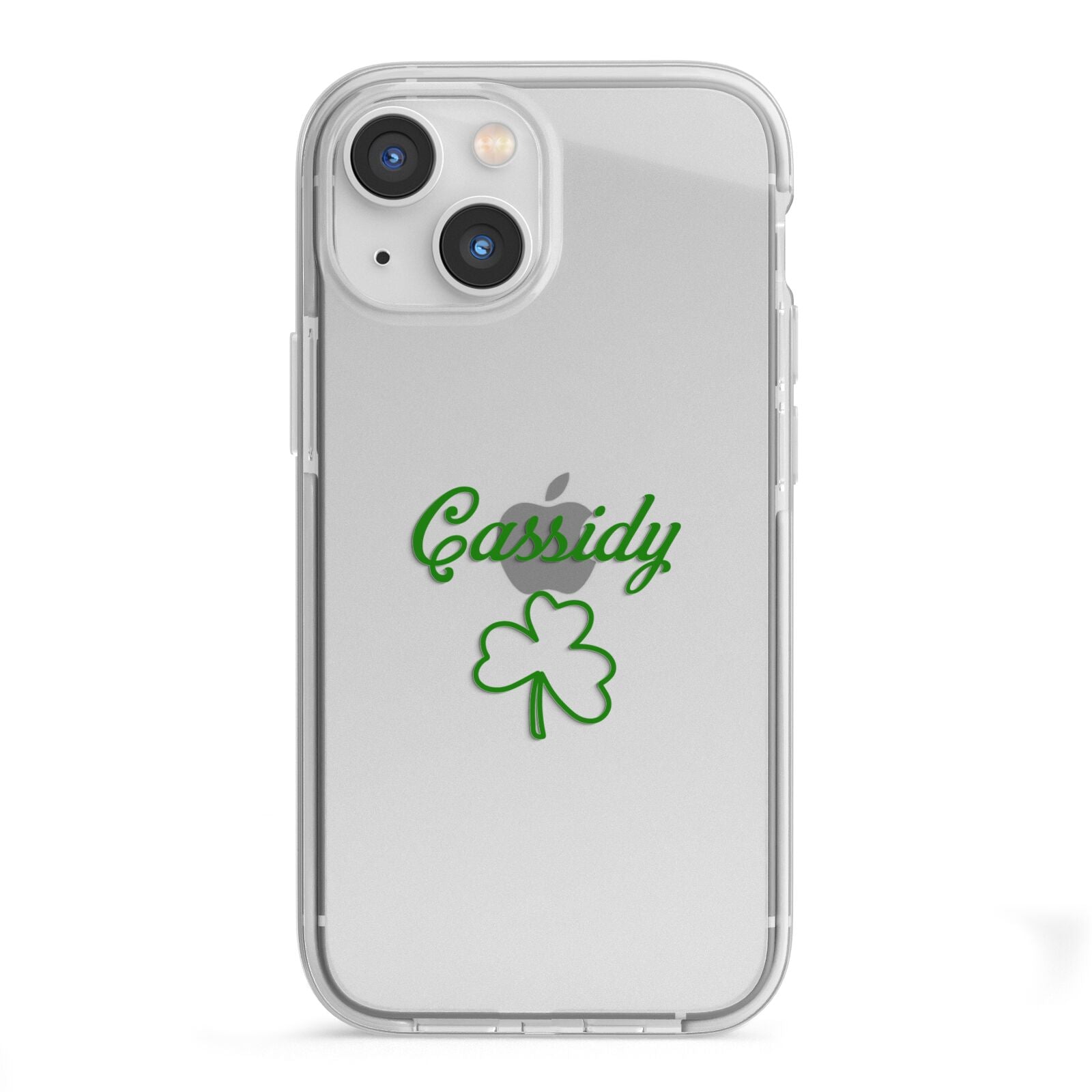 Personalised Name Shamrock iPhone 13 Mini TPU Impact Case with White Edges