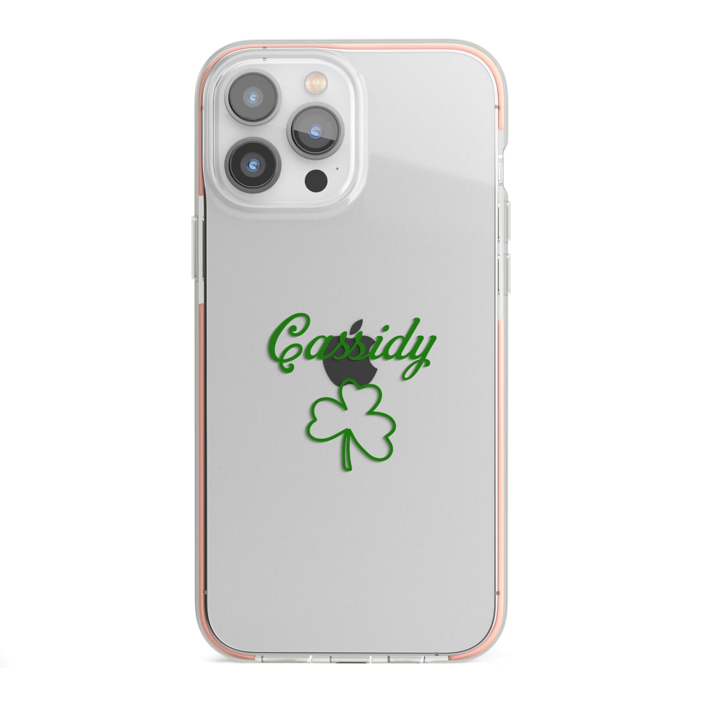 Personalised Name Shamrock iPhone 13 Pro Max TPU Impact Case with Pink Edges