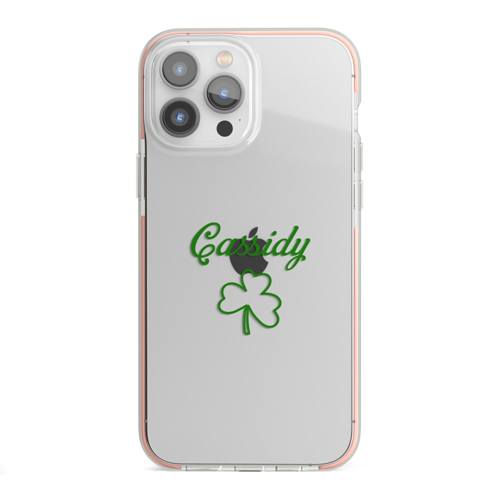 Personalised Name Shamrock iPhone 13 Pro Max TPU Impact Case with Pink Edges