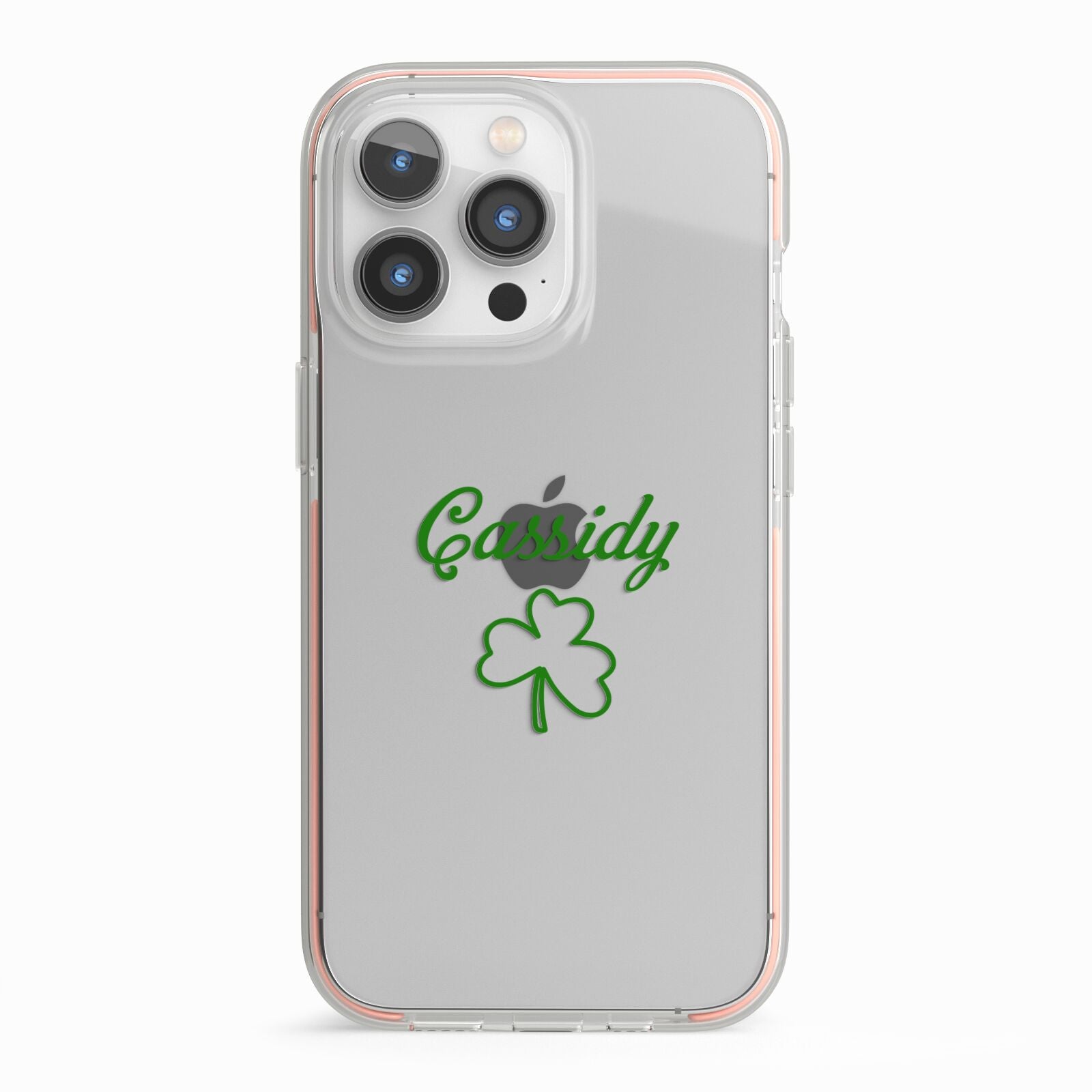 Personalised Name Shamrock iPhone 13 Pro TPU Impact Case with Pink Edges