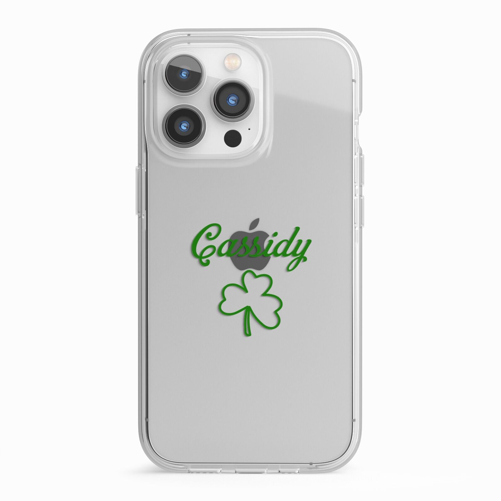 Personalised Name Shamrock iPhone 13 Pro TPU Impact Case with White Edges