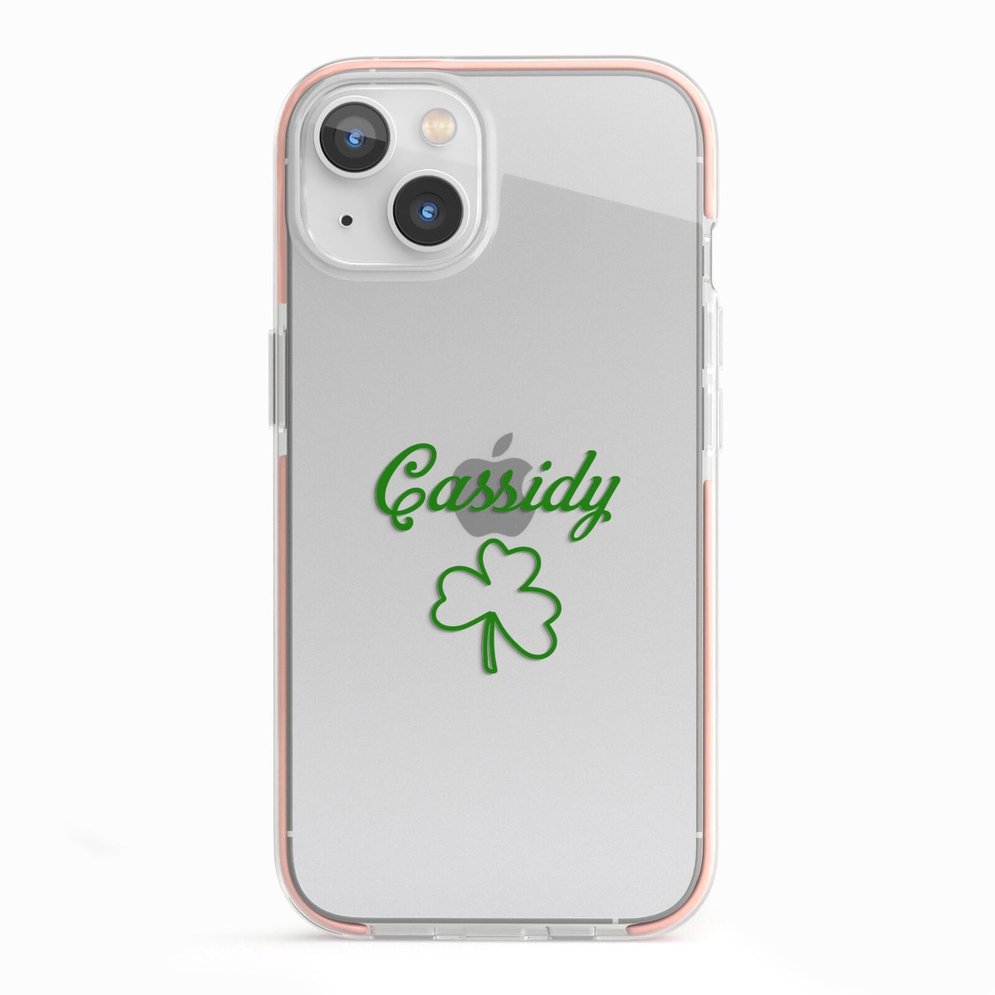 Personalised Name Shamrock iPhone 13 TPU Impact Case with Pink Edges