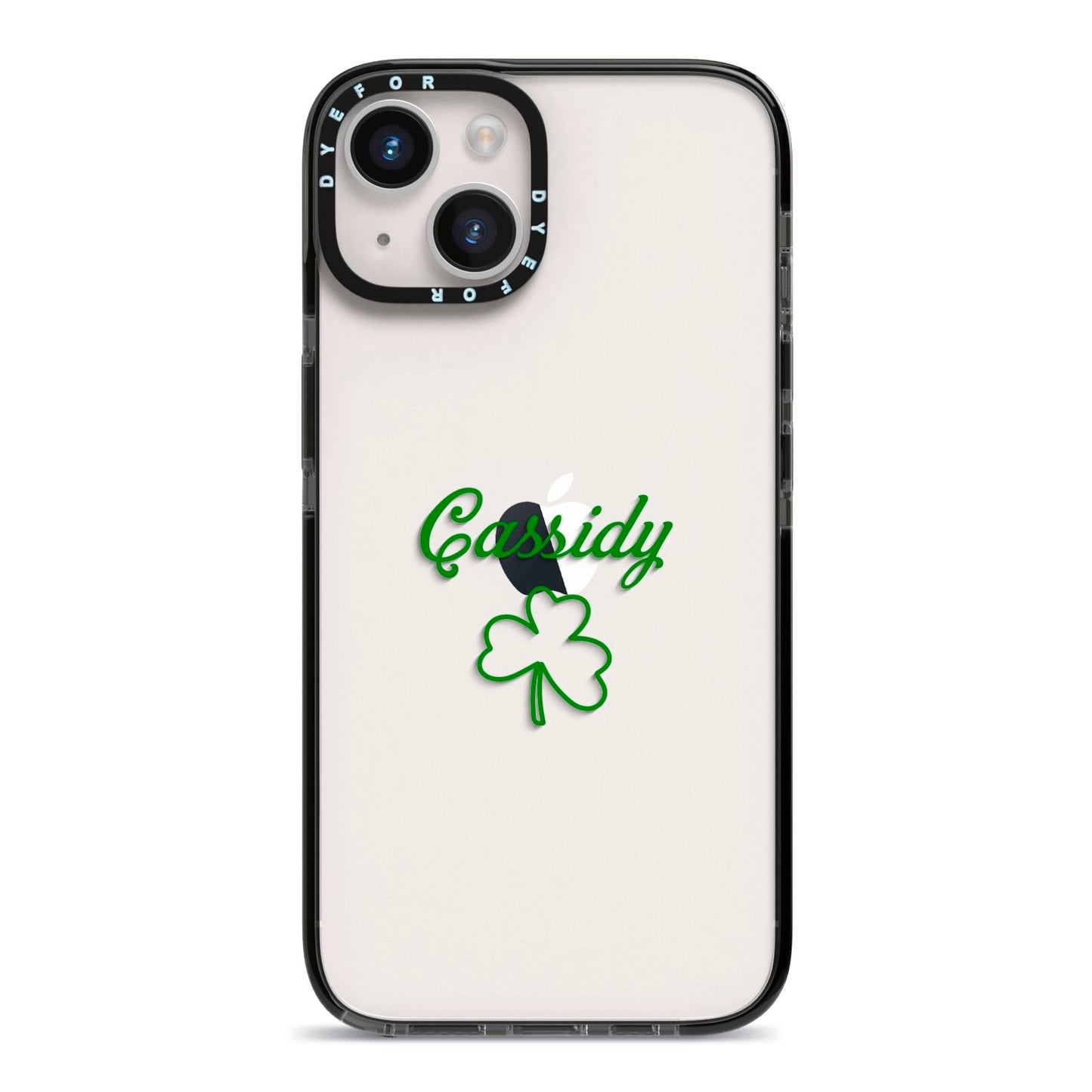 Personalised Name Shamrock iPhone 14 Black Impact Case on Silver phone