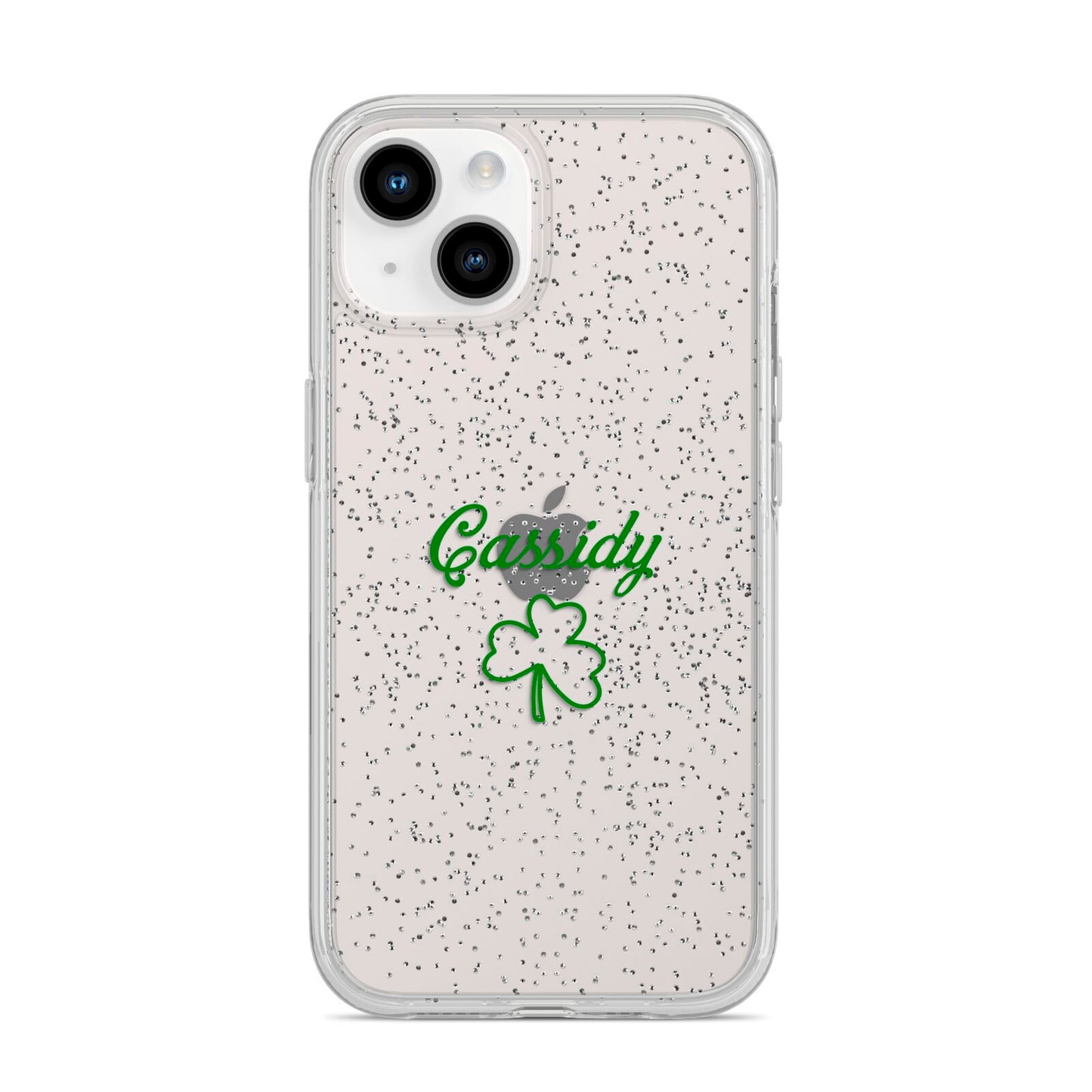 Personalised Name Shamrock iPhone 14 Glitter Tough Case Starlight