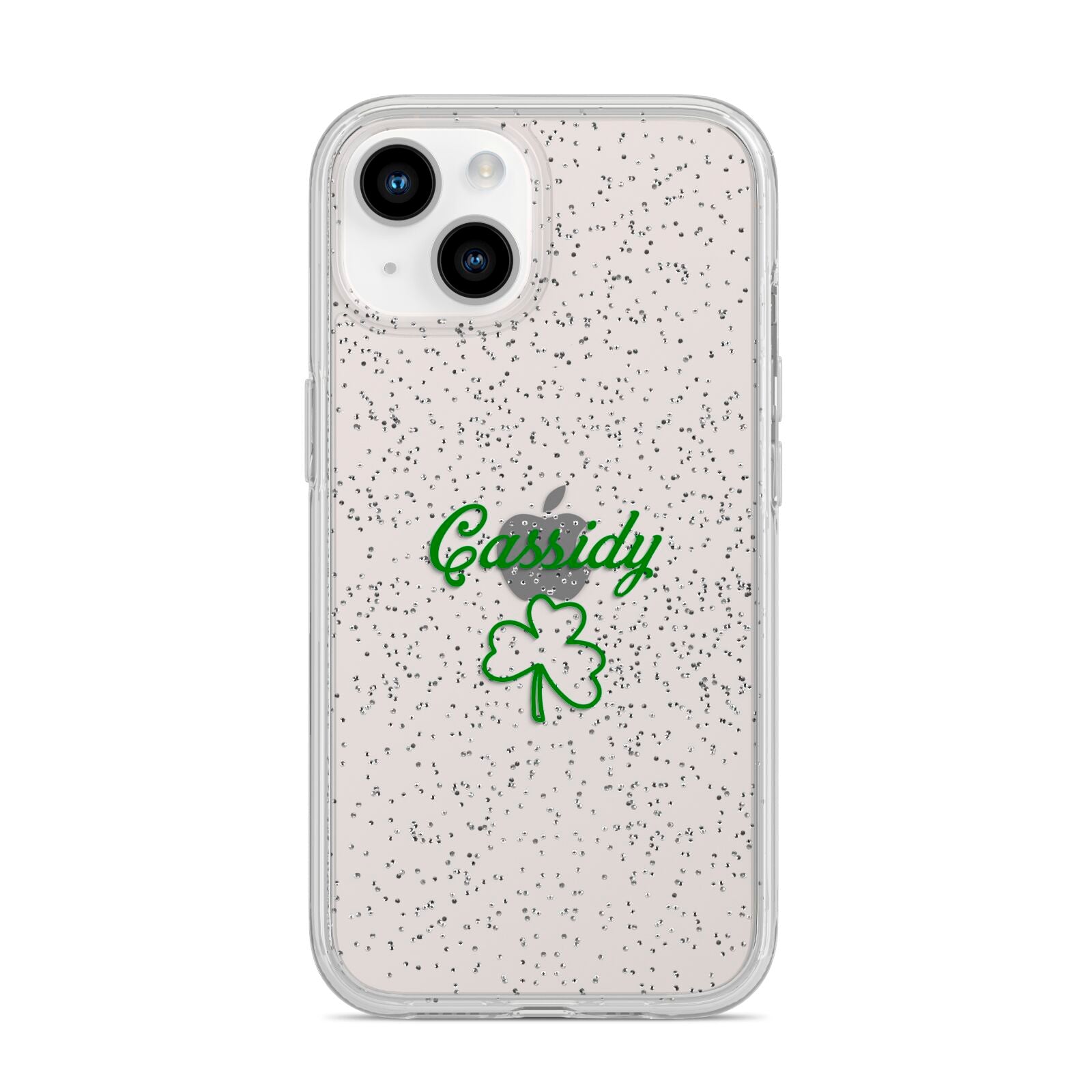 Personalised Name Shamrock iPhone 14 Glitter Tough Case Starlight