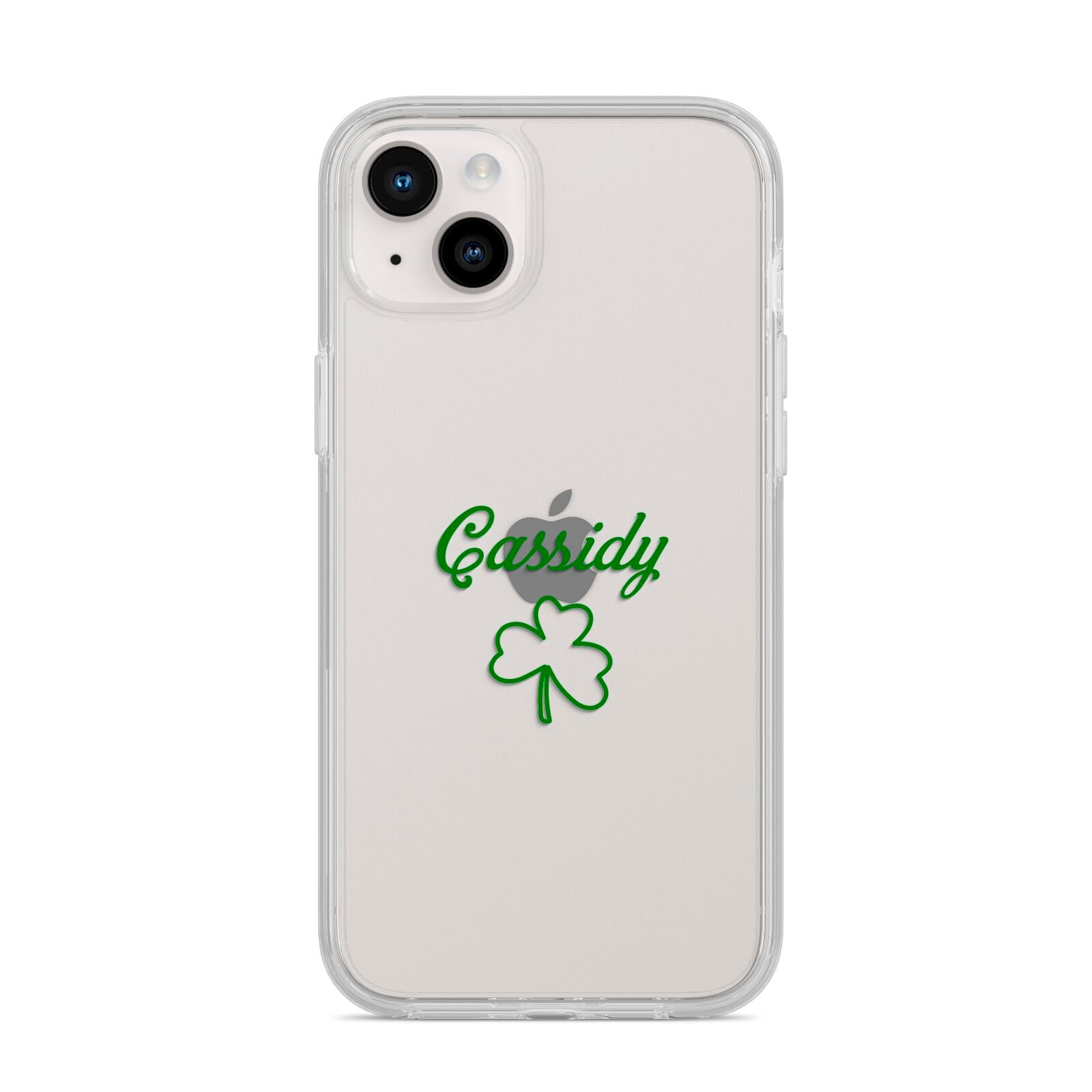 Personalised Name Shamrock iPhone 14 Plus Clear Tough Case Starlight