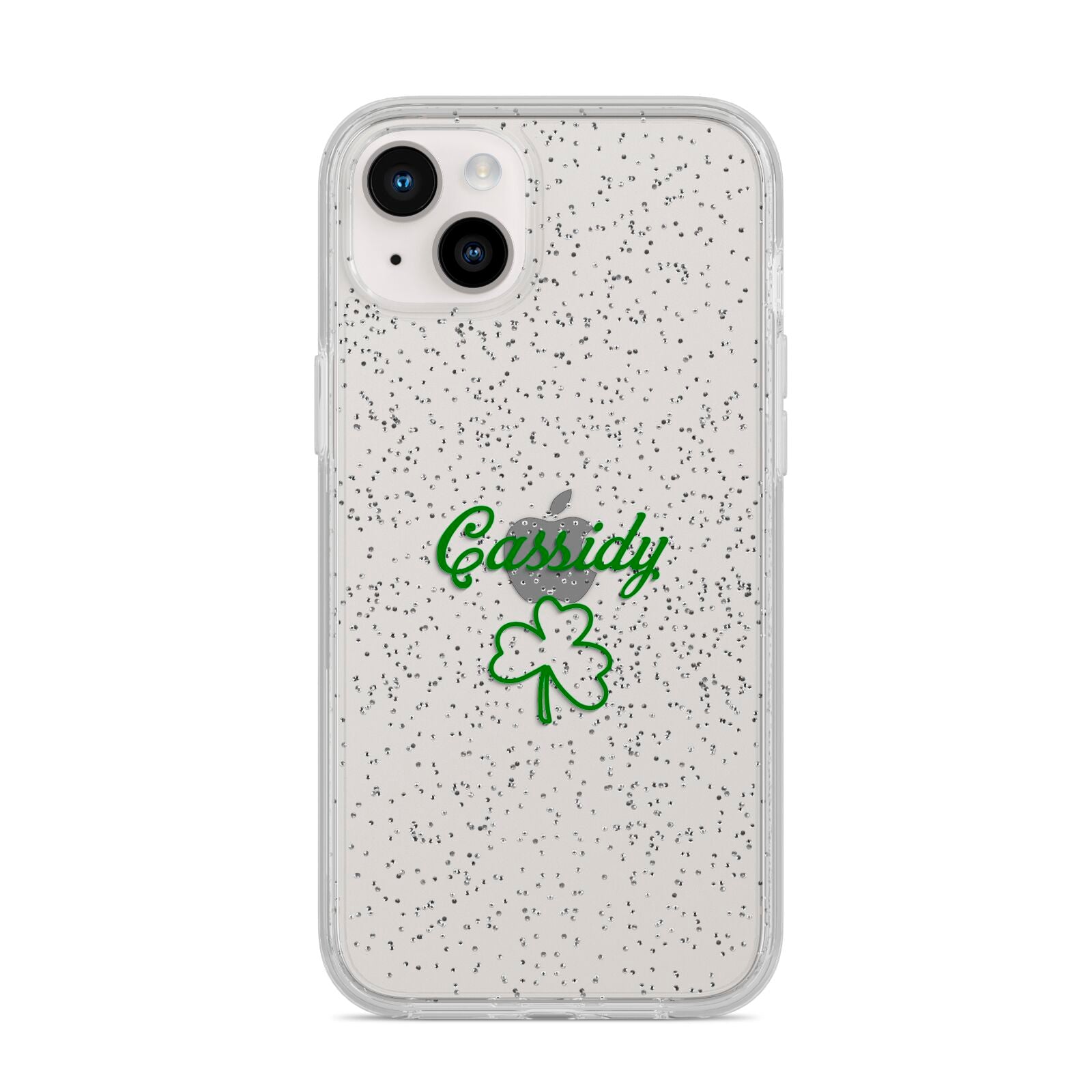 Personalised Name Shamrock iPhone 14 Plus Glitter Tough Case Starlight