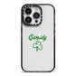 Personalised Name Shamrock iPhone 14 Pro Black Impact Case on Silver phone