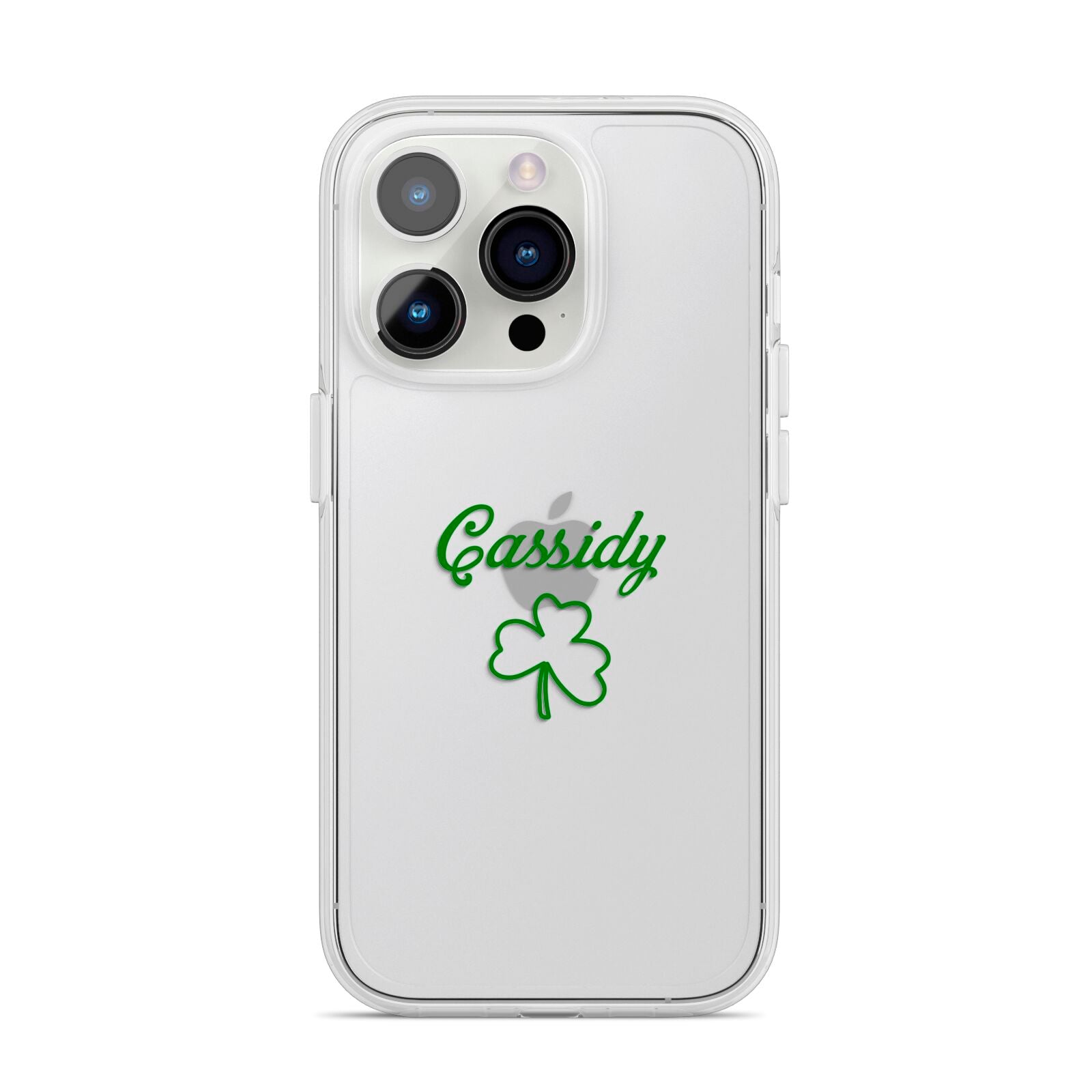 Personalised Name Shamrock iPhone 14 Pro Clear Tough Case Silver