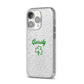 Personalised Name Shamrock iPhone 14 Pro Glitter Tough Case Silver Angled Image