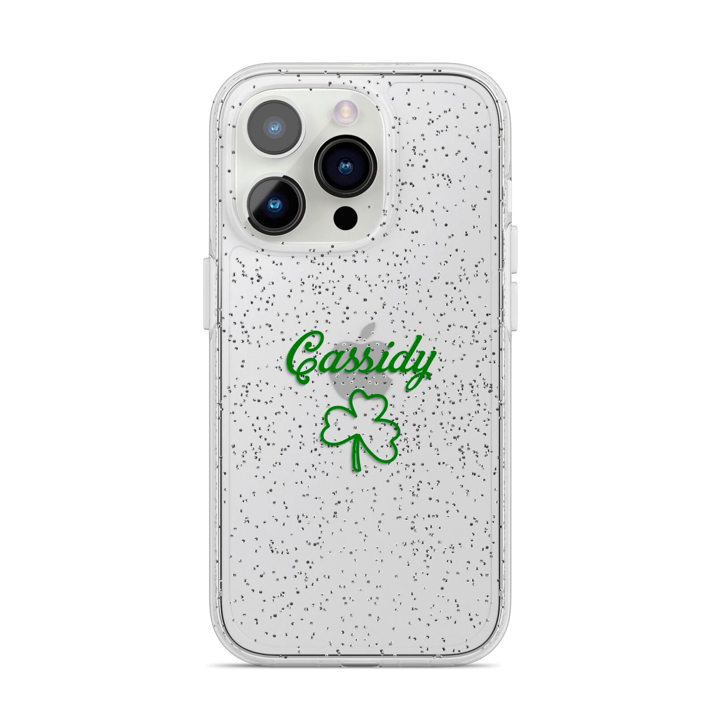 Personalised Name Shamrock iPhone 14 Pro Glitter Tough Case Silver