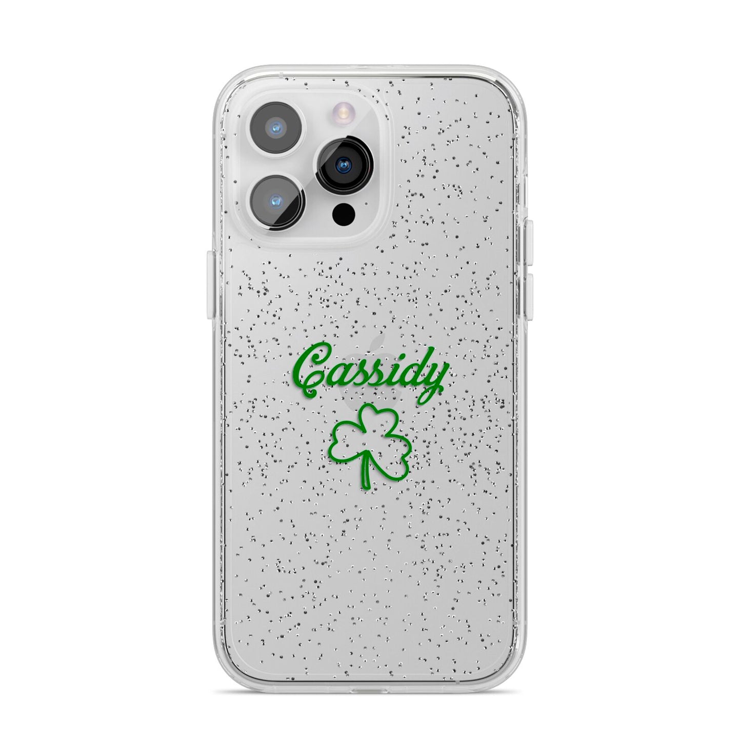 Personalised Name Shamrock iPhone 14 Pro Max Glitter Tough Case Silver