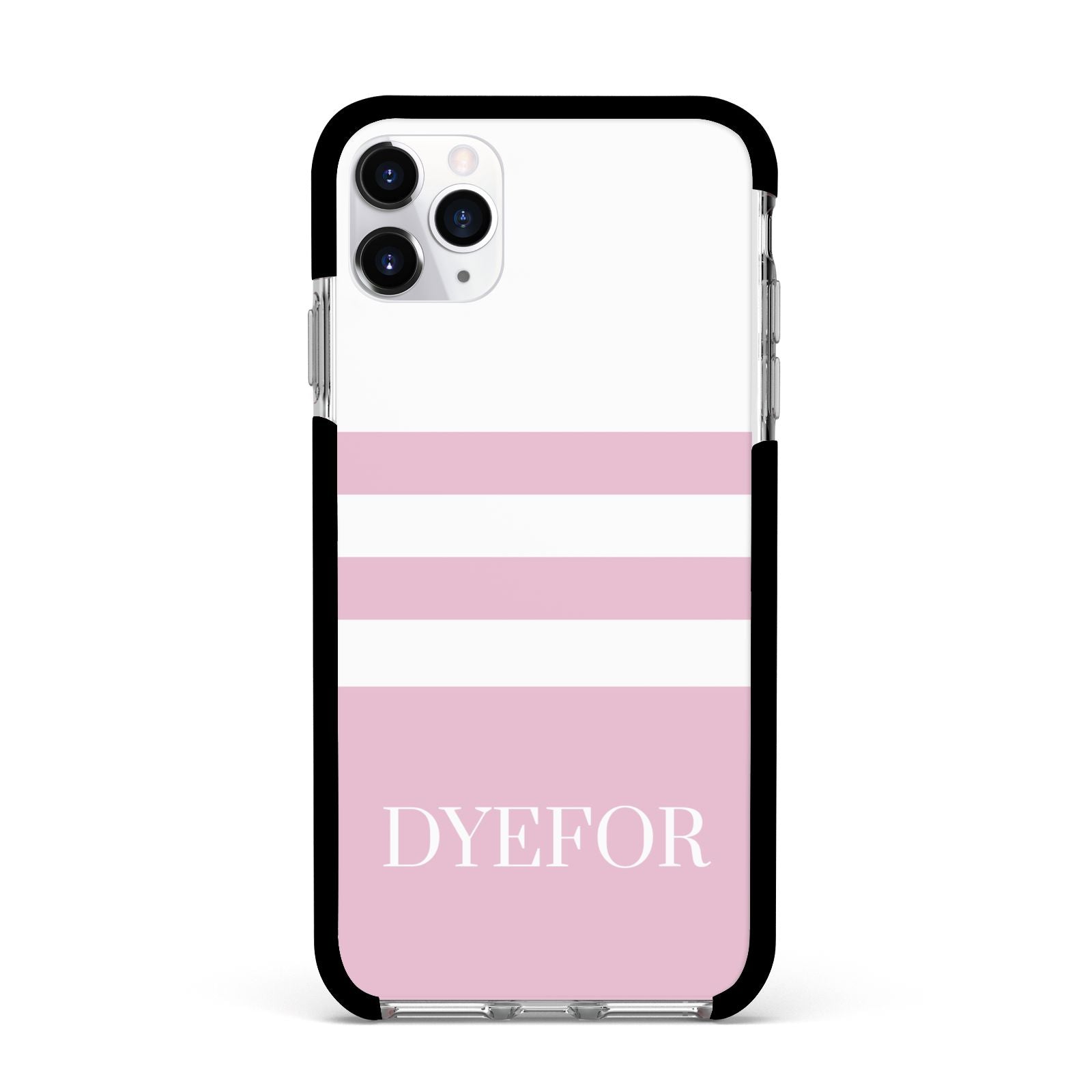 Personalised Name Striped Apple iPhone 11 Pro Max in Silver with Black Impact Case