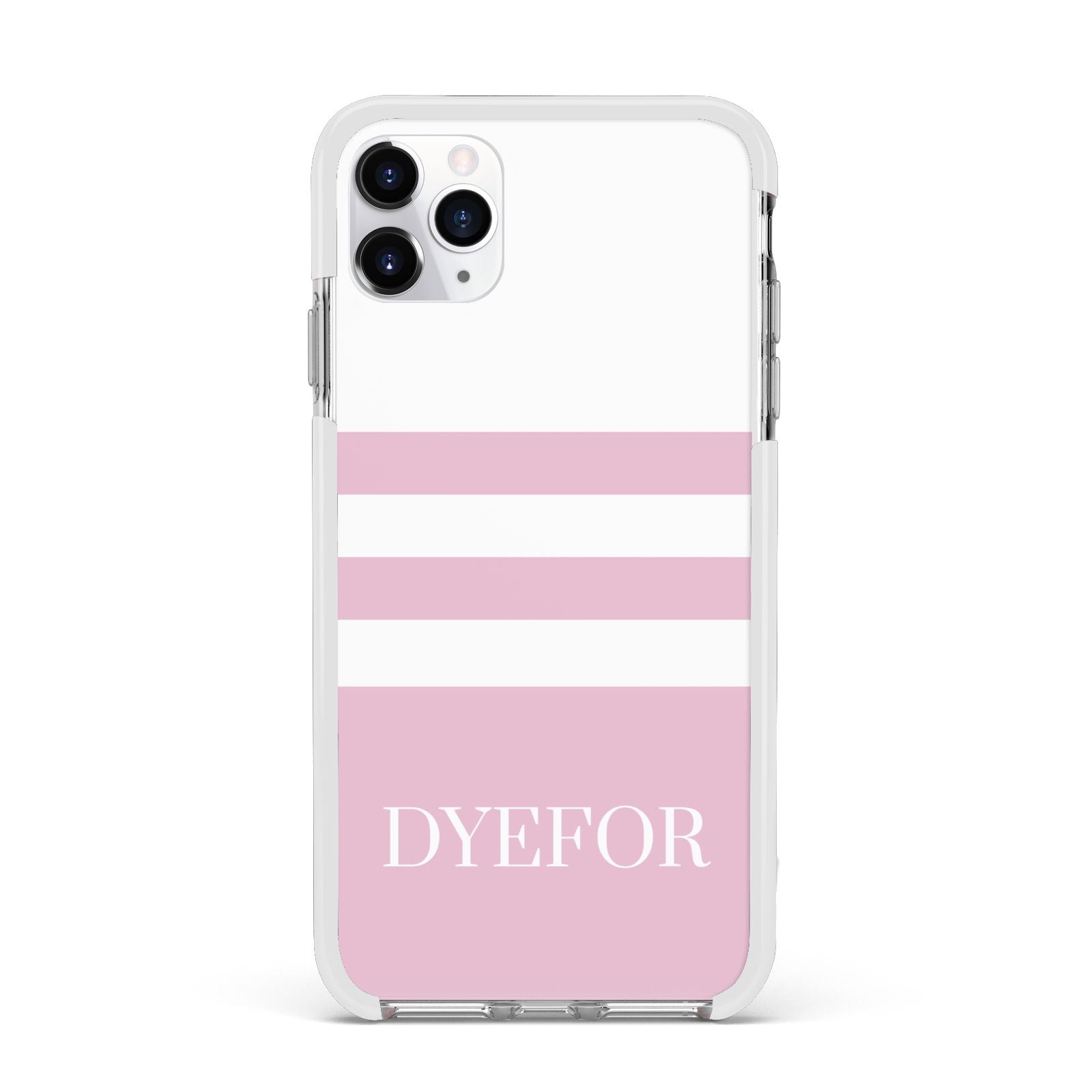 Personalised Name Striped Apple iPhone 11 Pro Max in Silver with White Impact Case