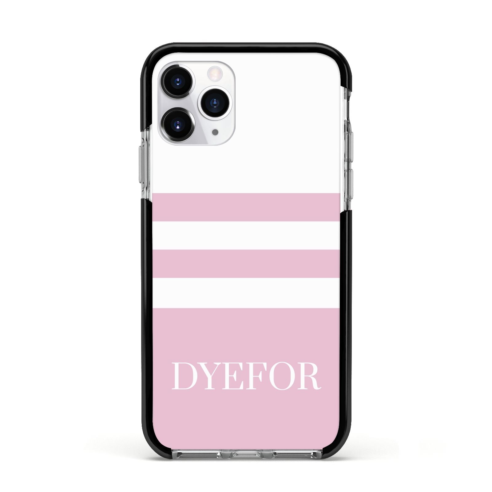 Personalised Name Striped Apple iPhone 11 Pro in Silver with Black Impact Case