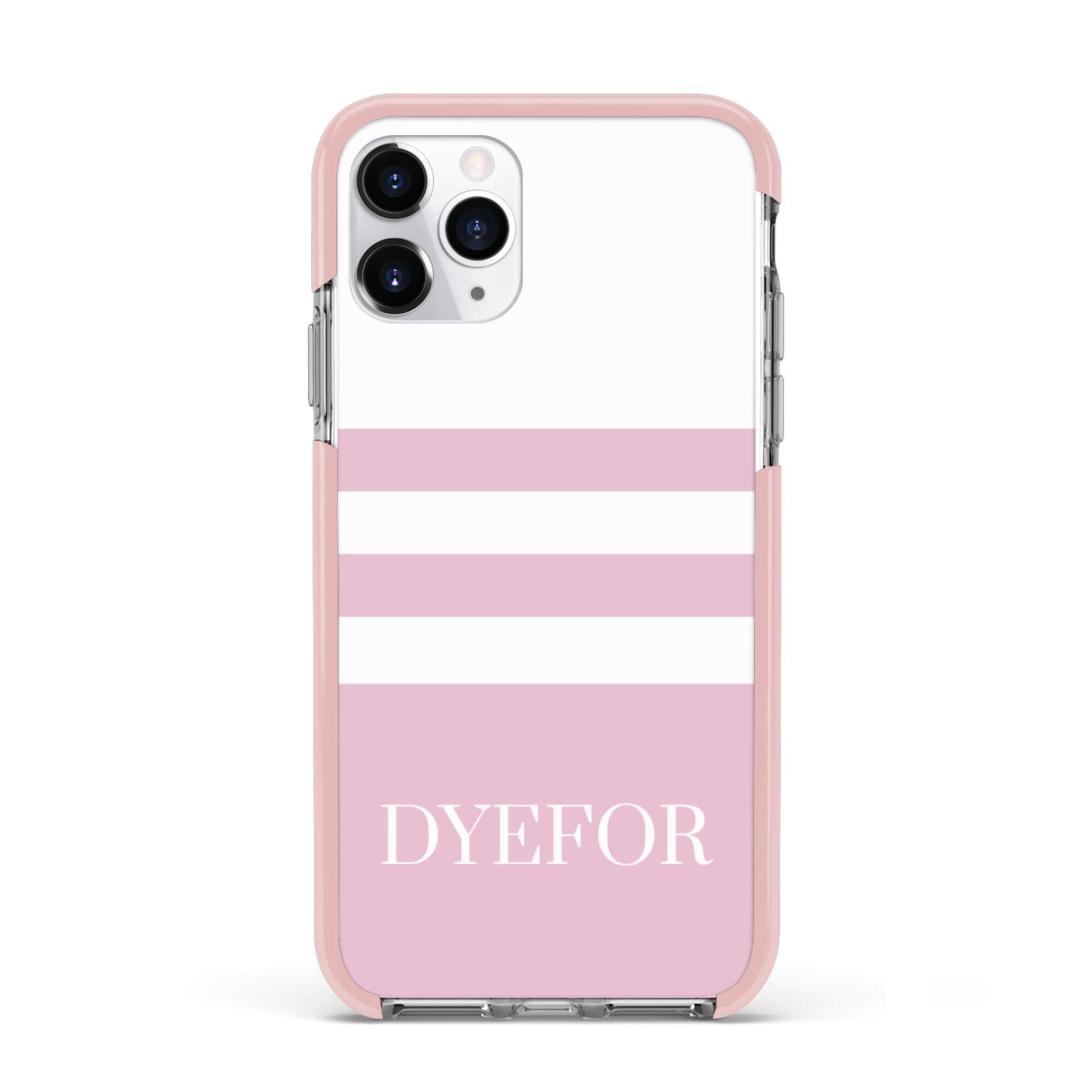 Personalised Name Striped Apple iPhone 11 Pro in Silver with Pink Impact Case