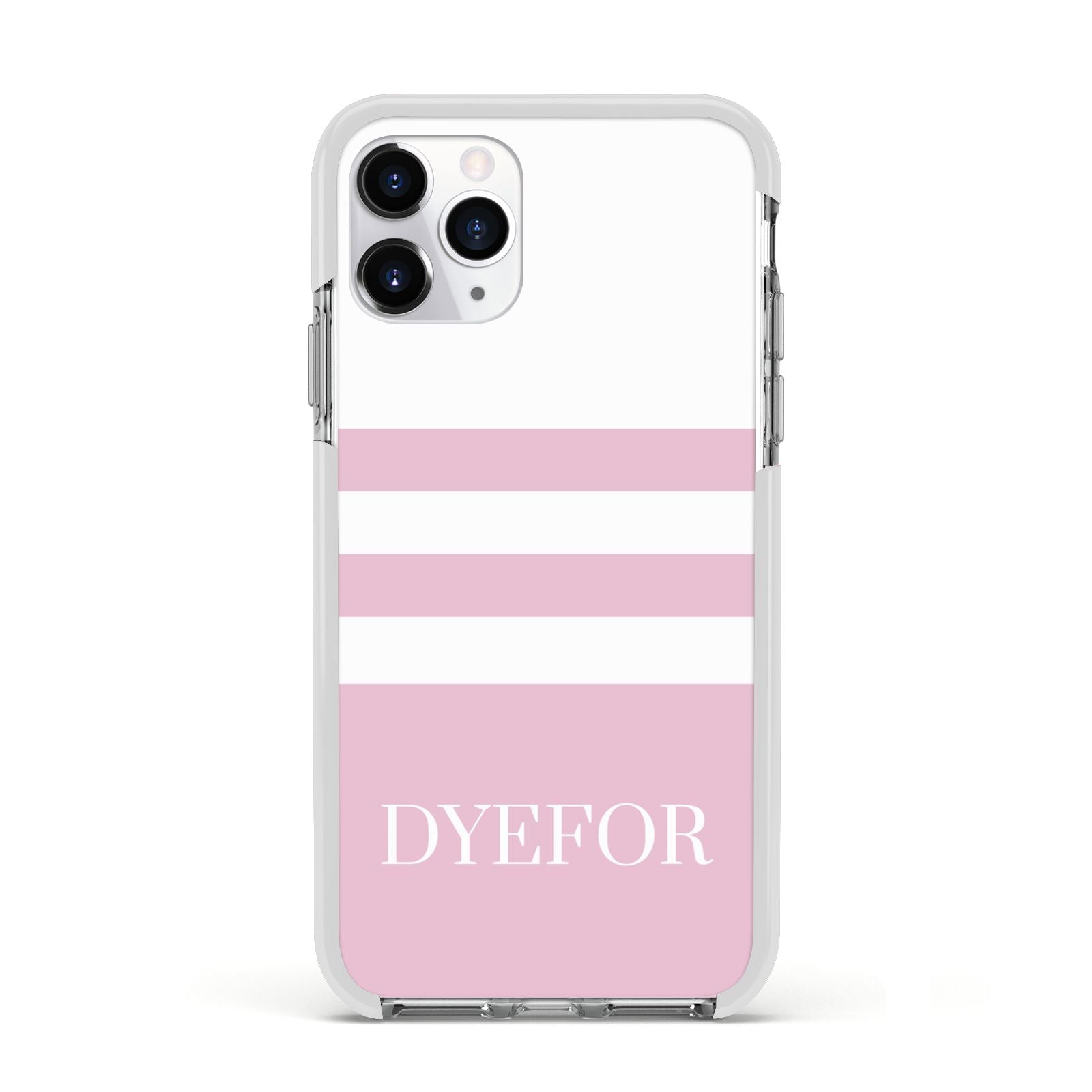Personalised Name Striped Apple iPhone 11 Pro in Silver with White Impact Case
