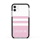 Personalised Name Striped Apple iPhone 11 in White with Black Impact Case