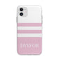 Personalised Name Striped Apple iPhone 11 in White with Bumper Case