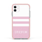 Personalised Name Striped Apple iPhone 11 in White with Pink Impact Case