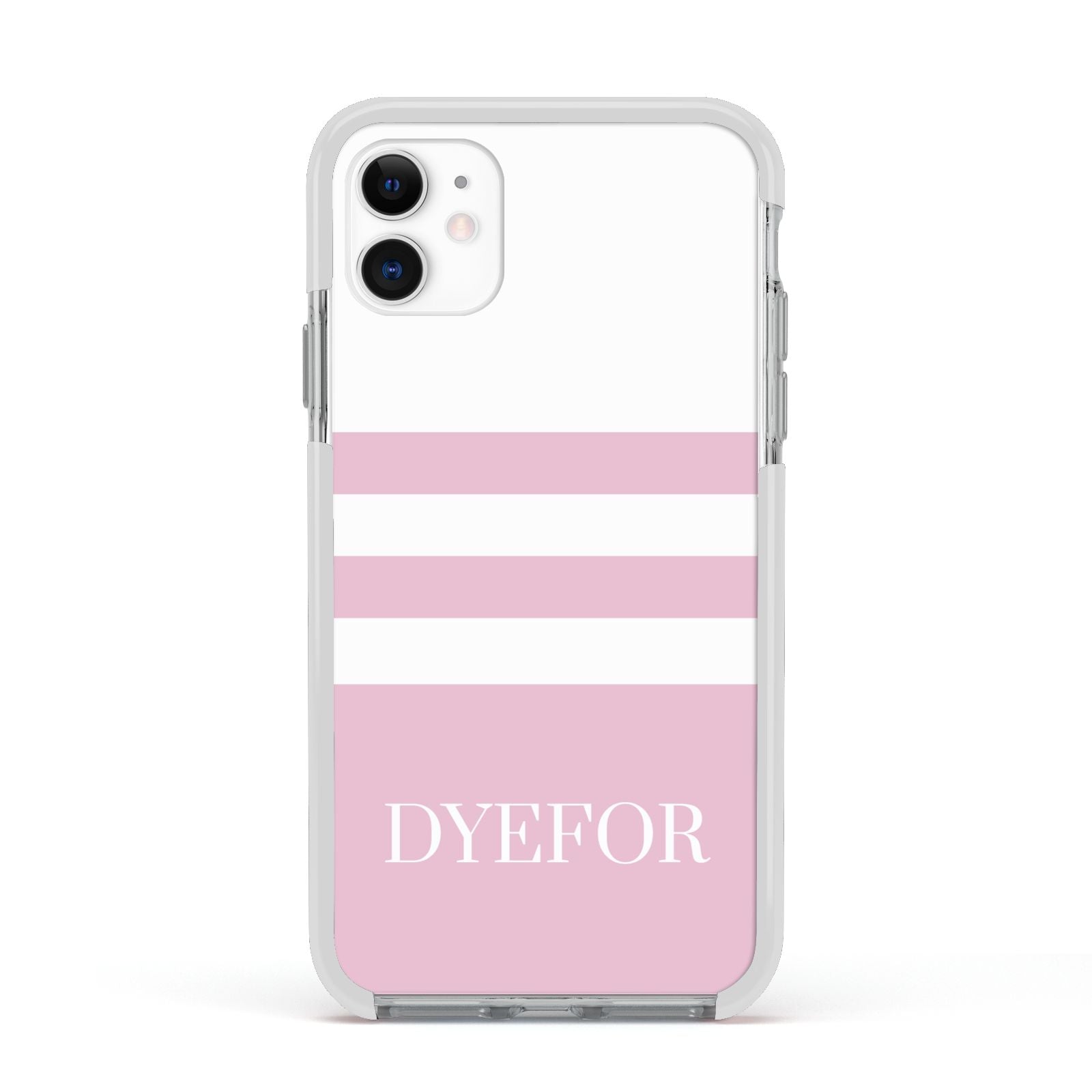 Personalised Name Striped Apple iPhone 11 in White with White Impact Case
