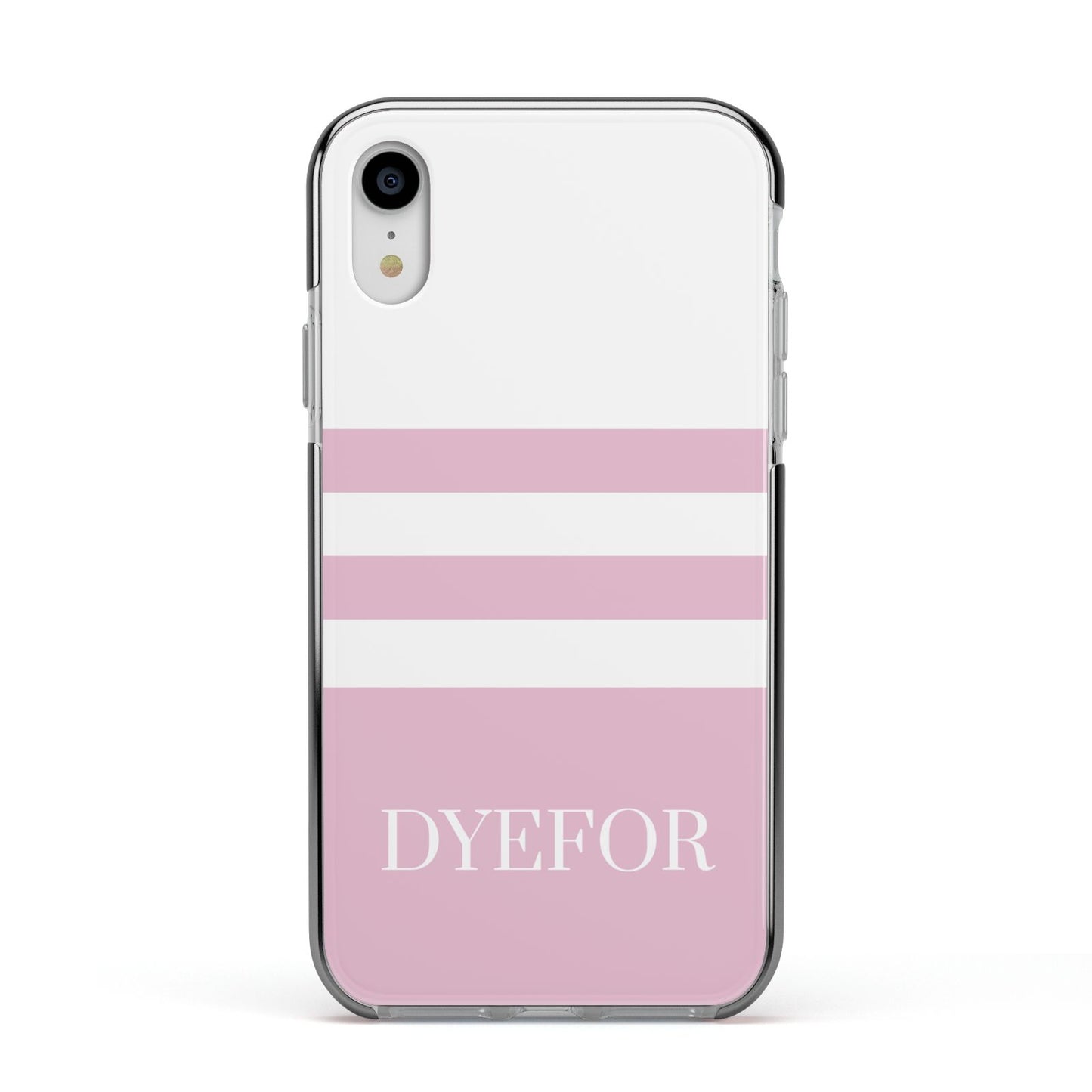 Personalised Name Striped Apple iPhone XR Impact Case Black Edge on Silver Phone