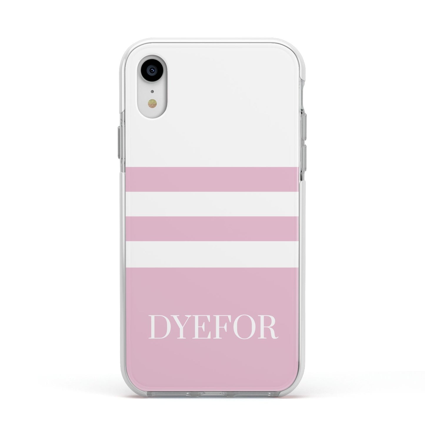Personalised Name Striped Apple iPhone XR Impact Case White Edge on Silver Phone