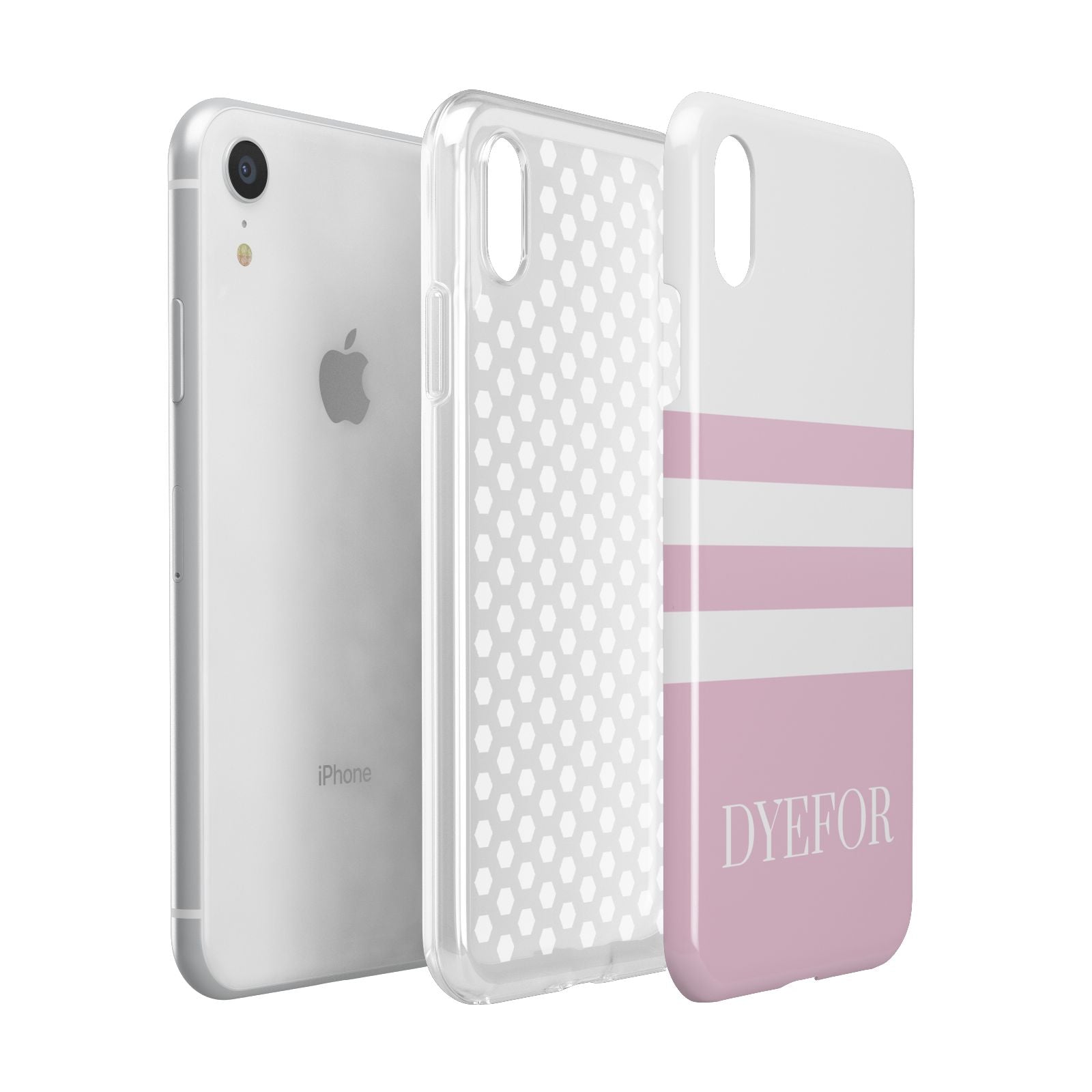 Personalised Name Striped Apple iPhone XR White 3D Tough Case Expanded view