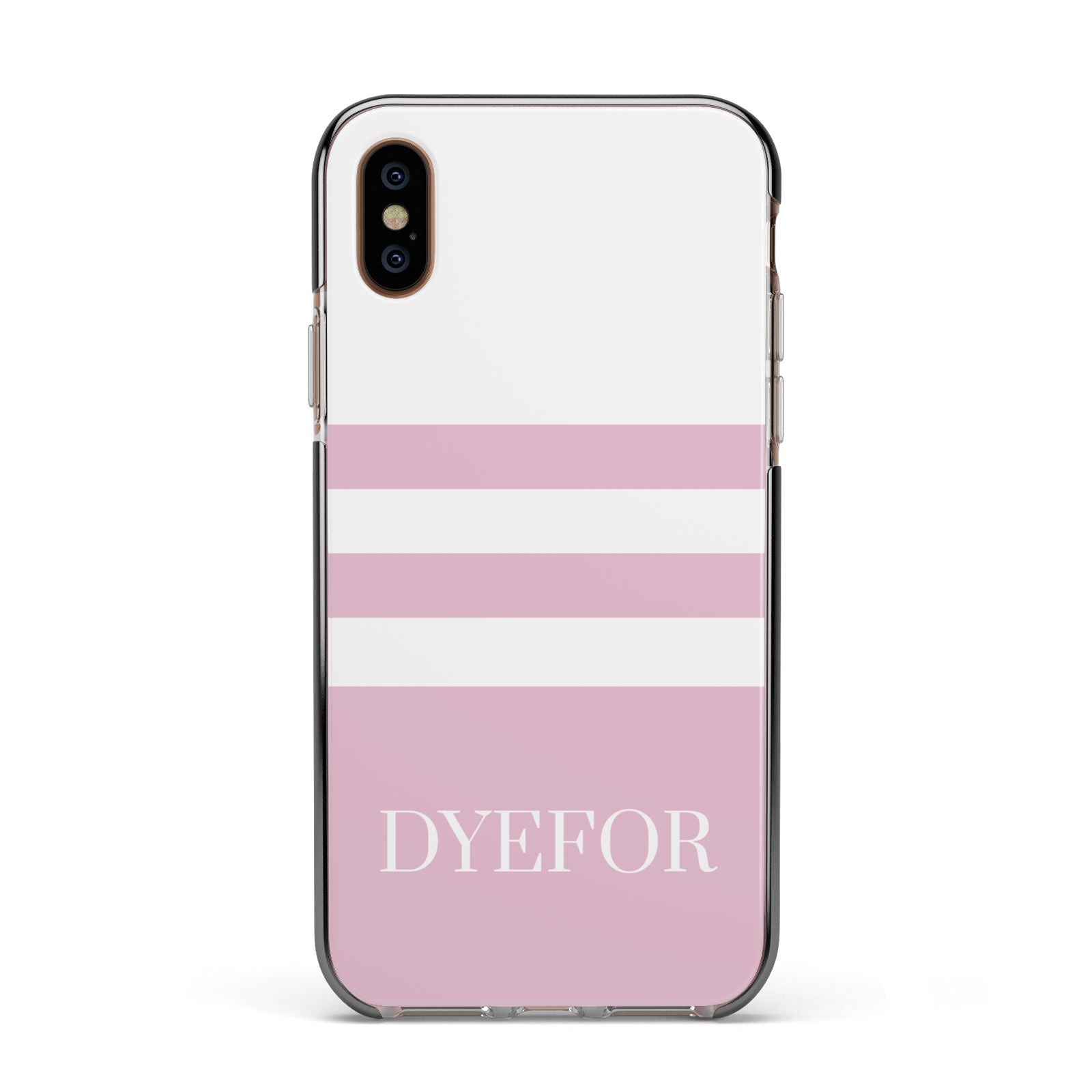 Personalised Name Striped Apple iPhone Xs Impact Case Black Edge on Gold Phone