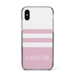 Personalised Name Striped Apple iPhone Xs Impact Case Black Edge on Silver Phone