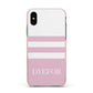 Personalised Name Striped Apple iPhone Xs Impact Case Pink Edge on Black Phone