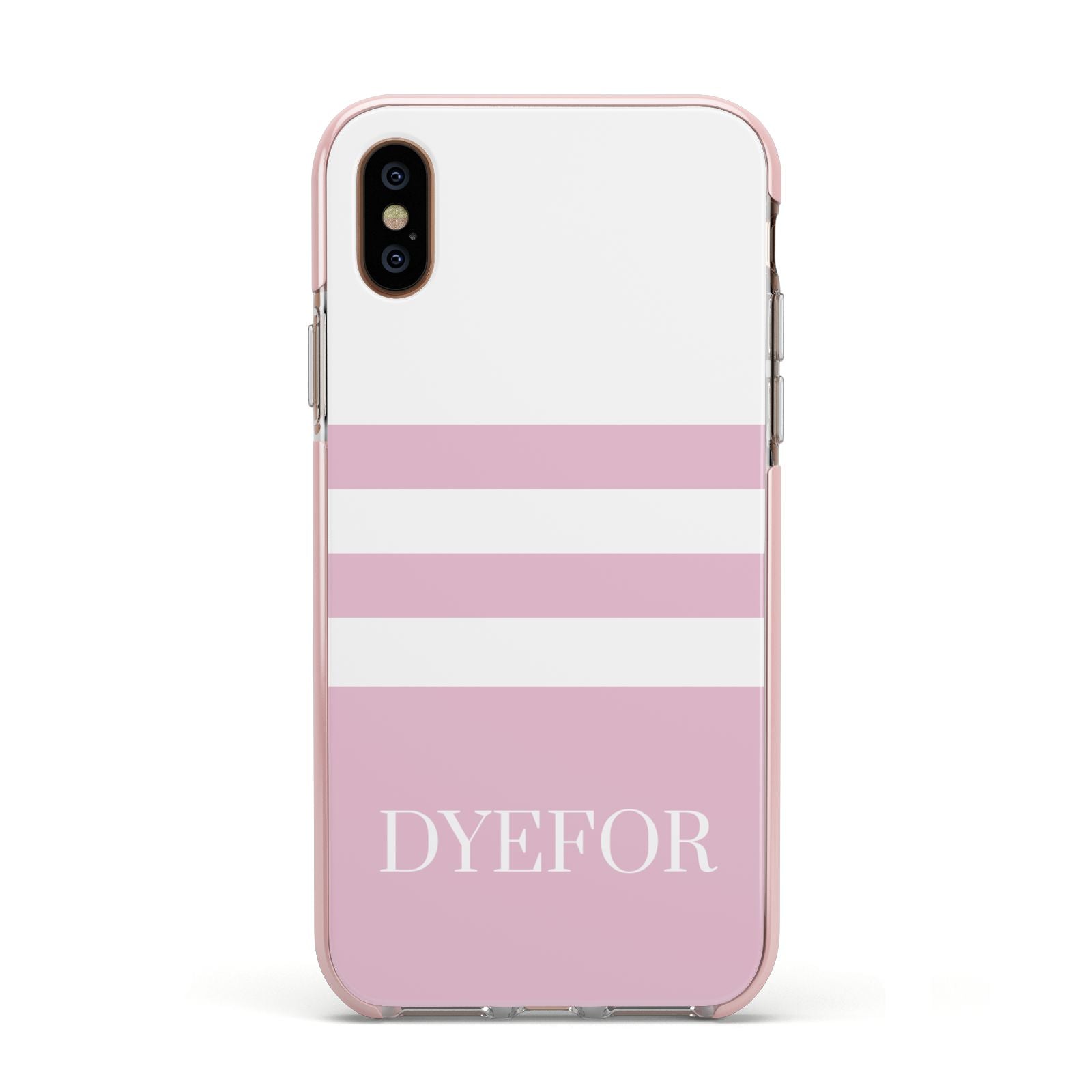 Personalised Name Striped Apple iPhone Xs Impact Case Pink Edge on Gold Phone