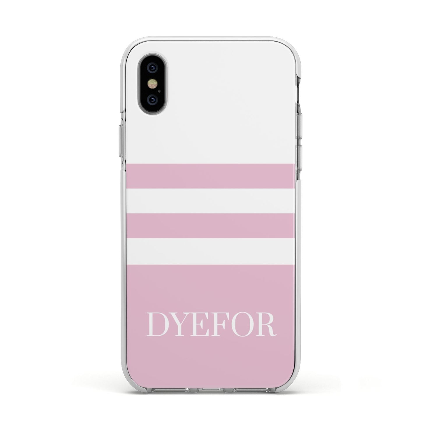 Personalised Name Striped Apple iPhone Xs Impact Case White Edge on Silver Phone