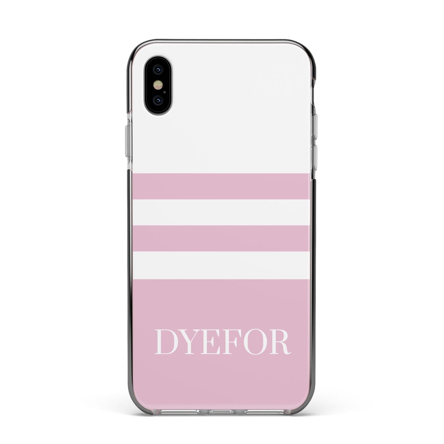 Personalised Name Striped Apple iPhone Xs Max Impact Case Black Edge on Silver Phone