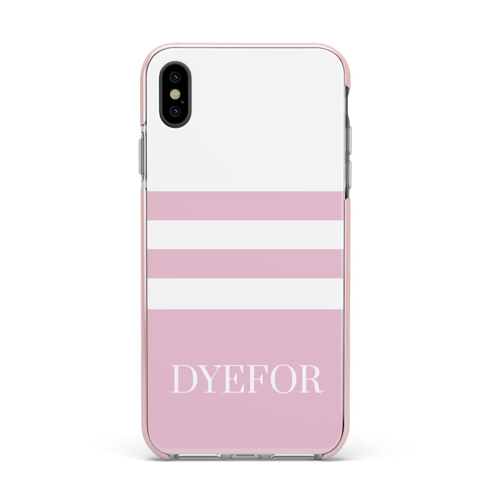 Personalised Name Striped Apple iPhone Xs Max Impact Case Pink Edge on Black Phone