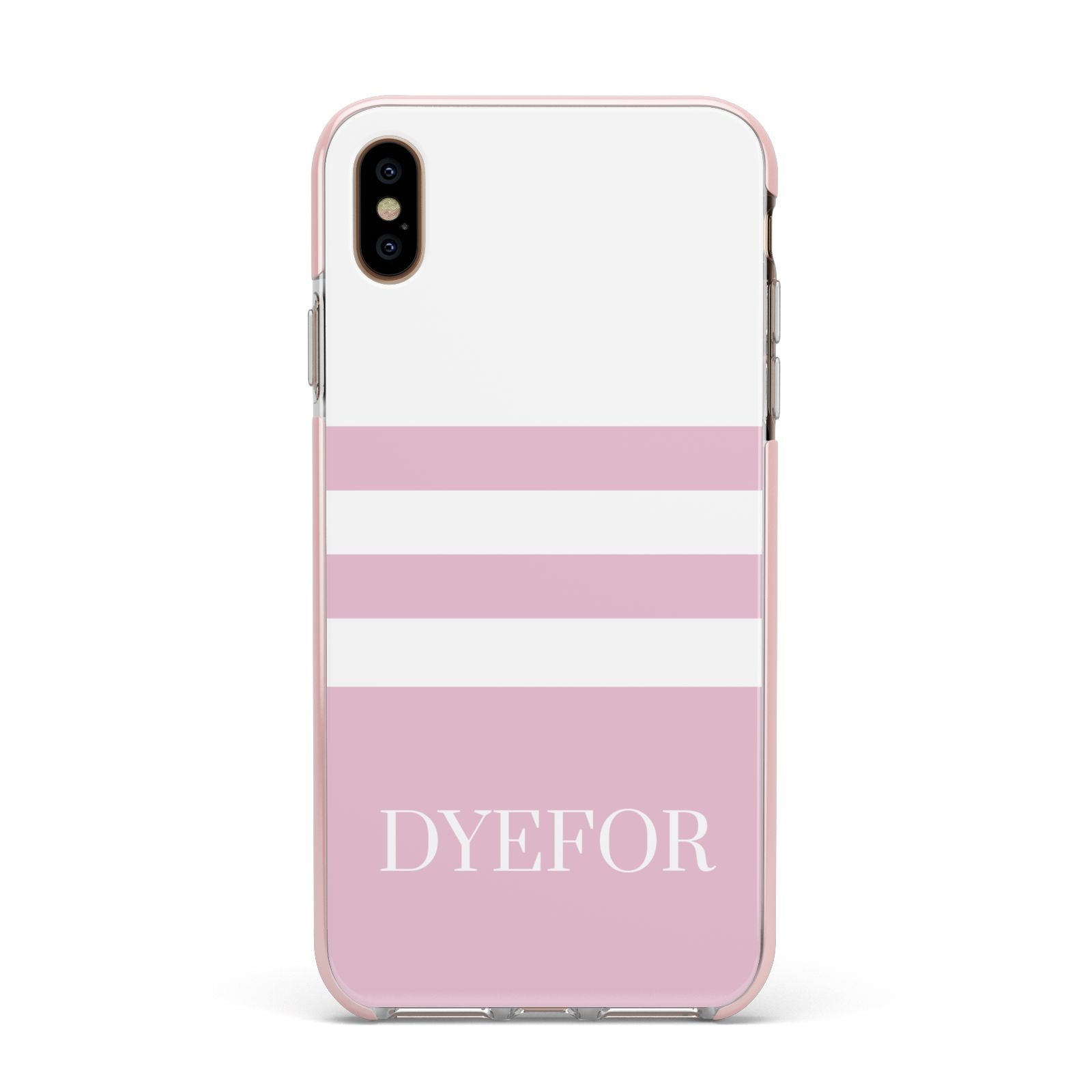 Personalised Name Striped Apple iPhone Xs Max Impact Case Pink Edge on Gold Phone