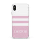 Personalised Name Striped Apple iPhone Xs Max Impact Case White Edge on Black Phone