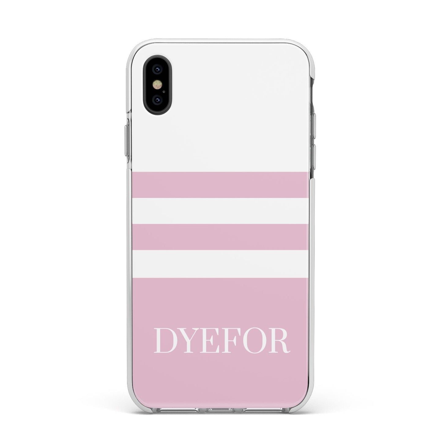 Personalised Name Striped Apple iPhone Xs Max Impact Case White Edge on Black Phone