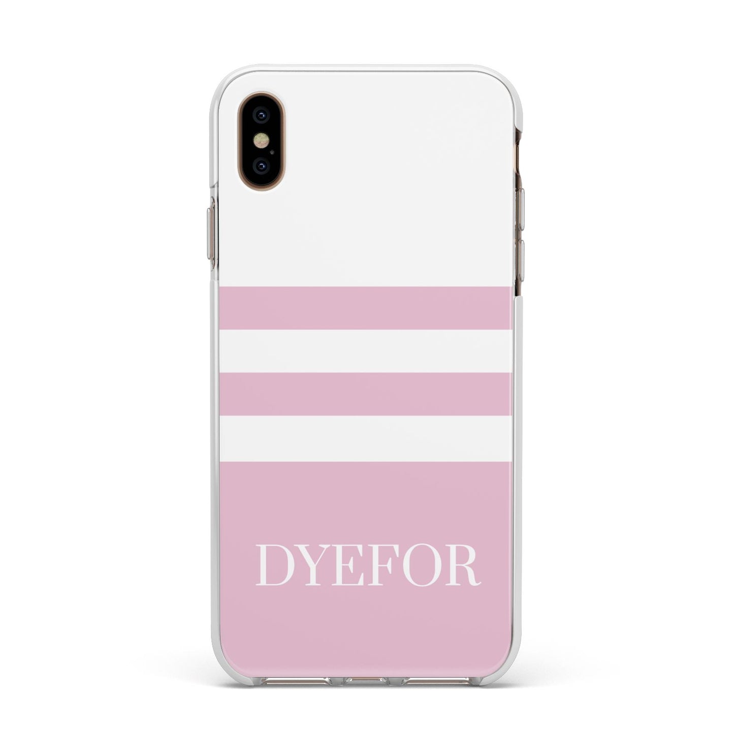Personalised Name Striped Apple iPhone Xs Max Impact Case White Edge on Gold Phone