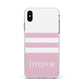Personalised Name Striped Apple iPhone Xs Max Impact Case White Edge on Silver Phone