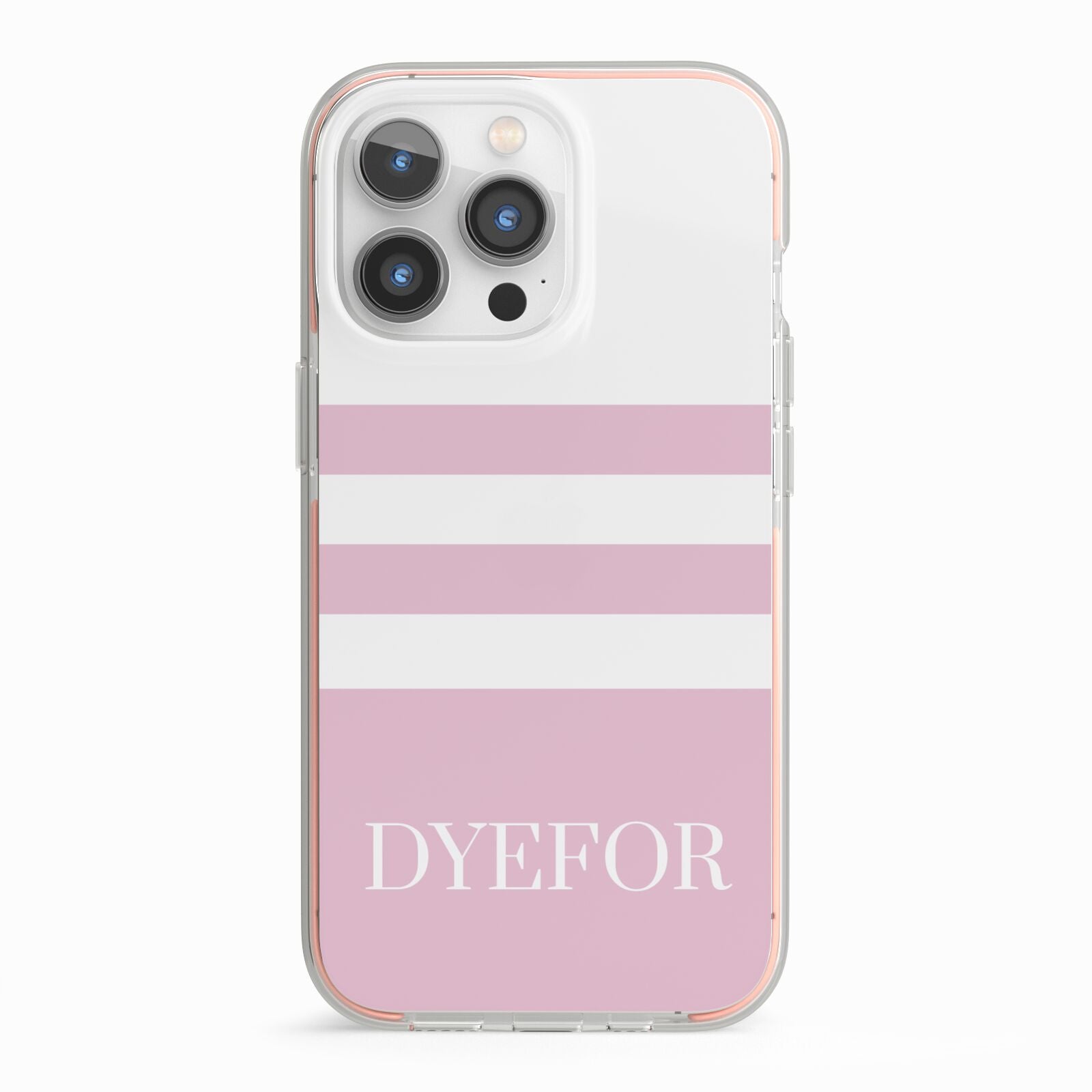 Personalised Name Striped iPhone 13 Pro TPU Impact Case with Pink Edges