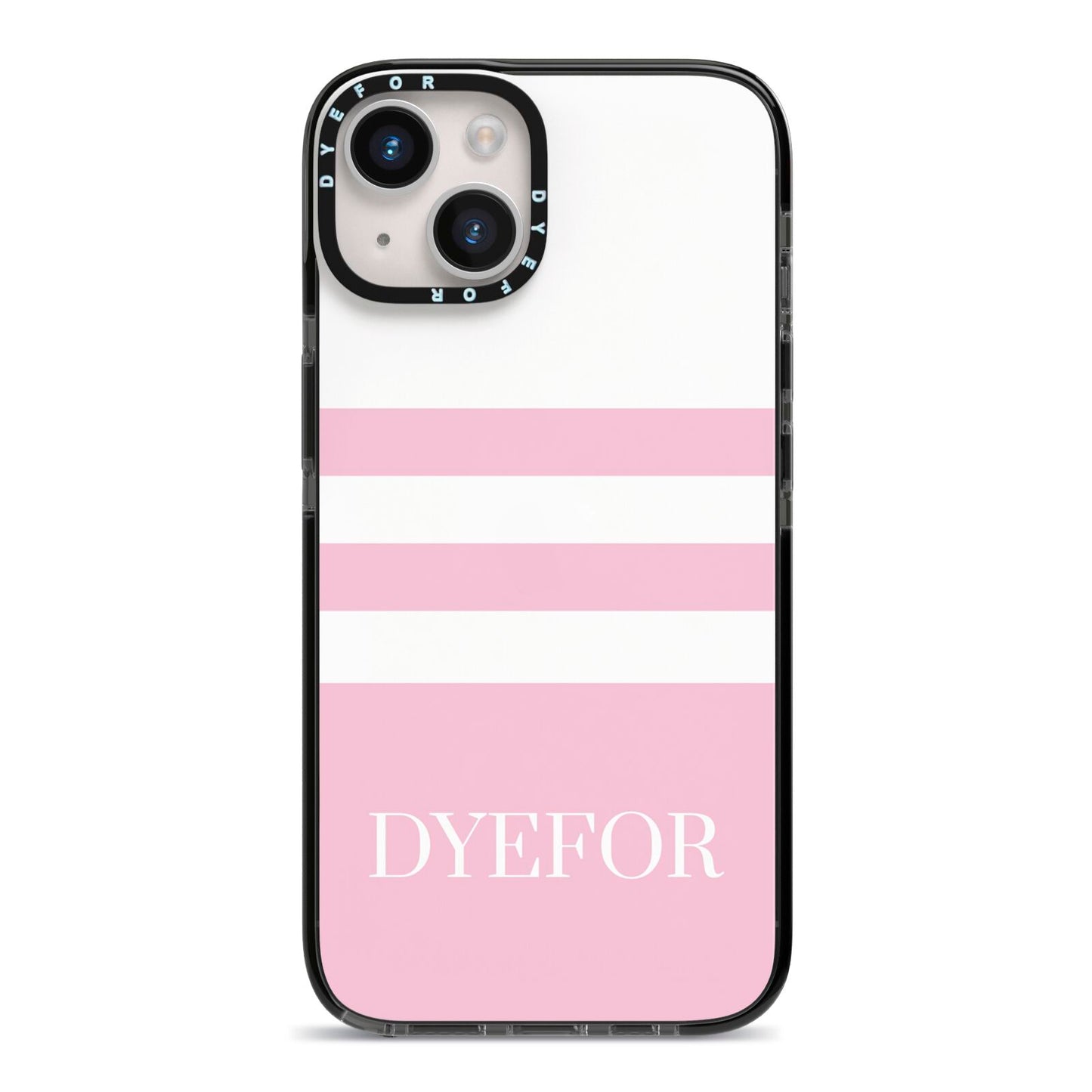 Personalised Name Striped iPhone 14 Black Impact Case on Silver phone